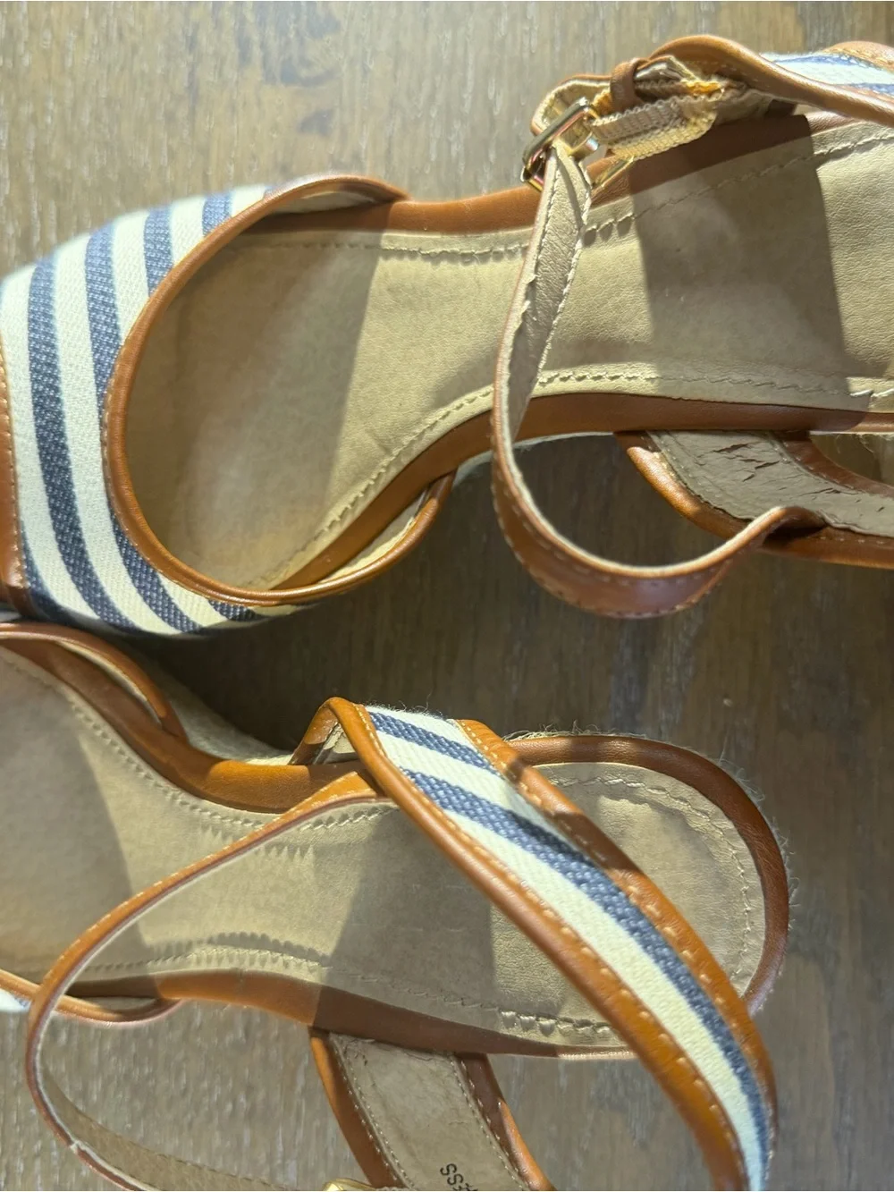 Women’s Brown Leather & Navy Striped Espadrille Sandals
